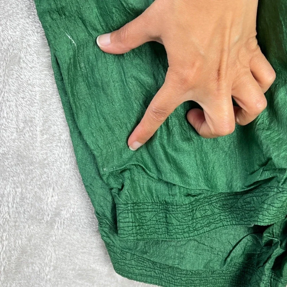 Vintage Textured Harem MC Hammer Pants Green Boho Baggy Trousers one size
